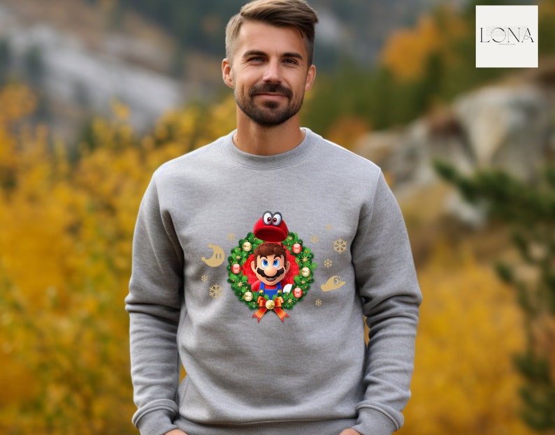 Super Mario Christmas Sweatshirt, Retro Christmas Mario Sweater, Gift for Christmas, Christmas