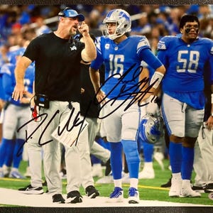 Jared Goff Dan Campbell Detroit Lions Signed 8x10 Photo COA Hologram