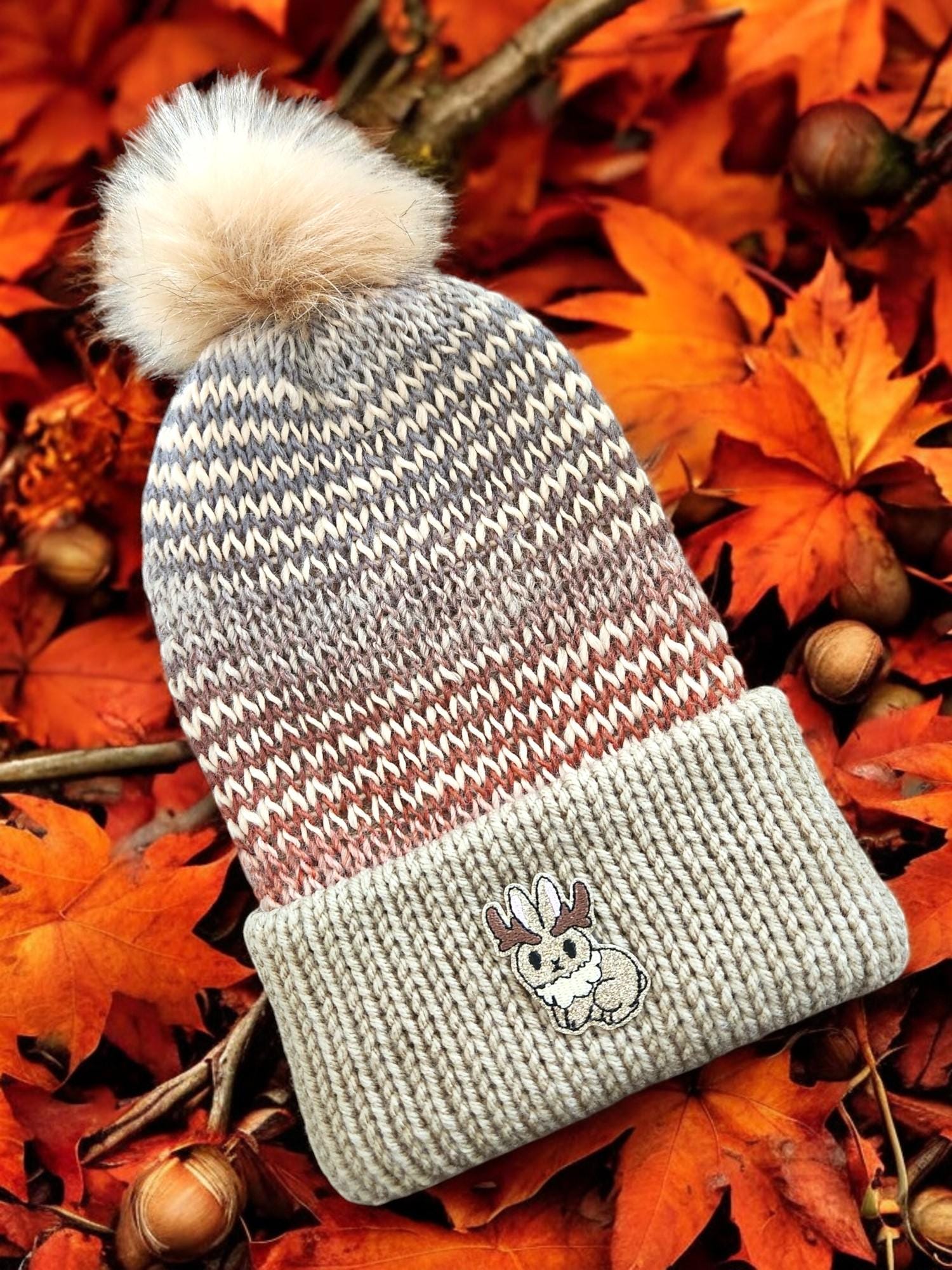 Earthy Essentials Beanie with Pom – Double-Layered -Natural Neutral Color Winter Two looks. One cozy essential. ? Meet the Reversible Double  main image 2