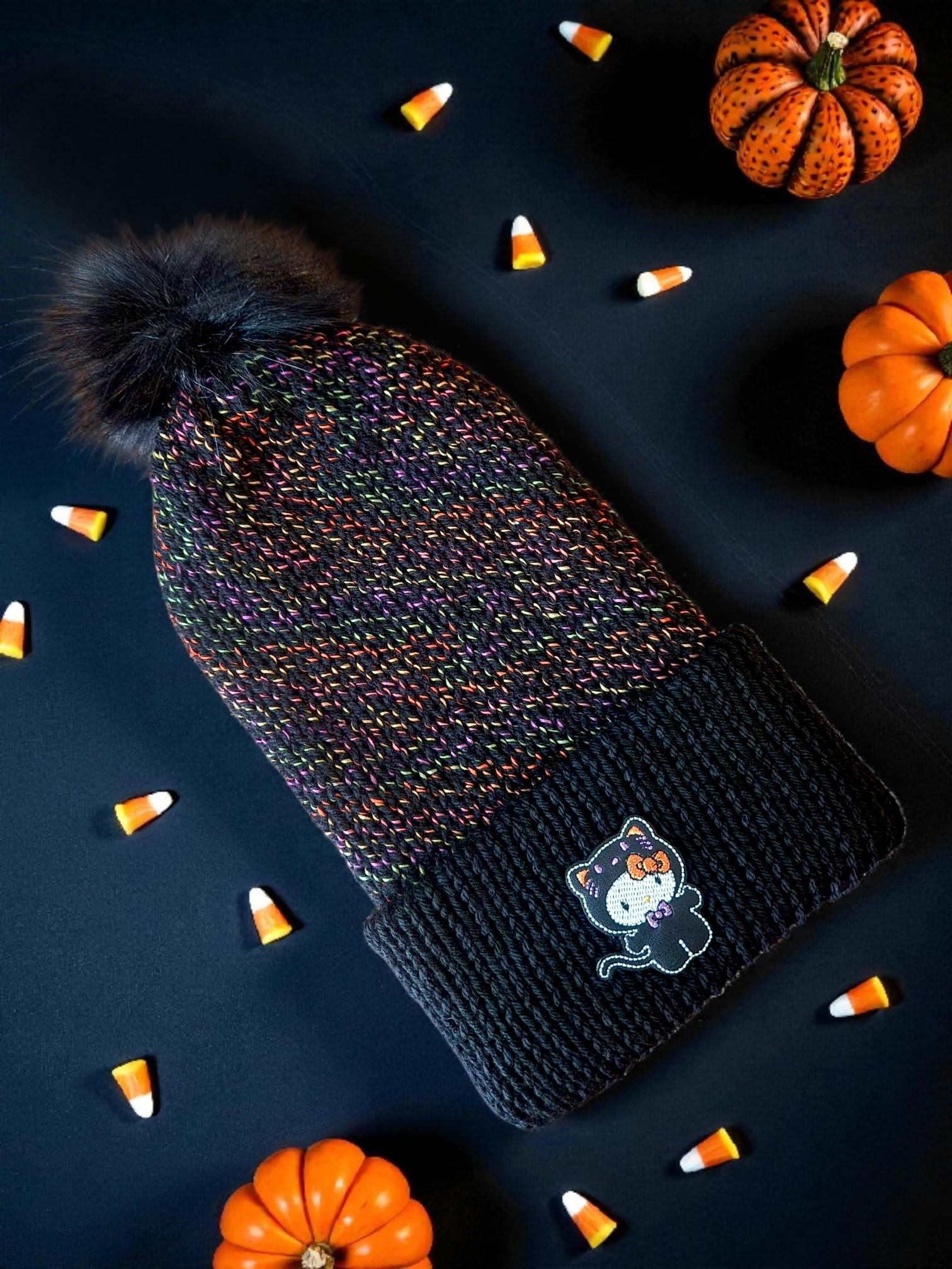 Knit Pom-Pom Beanie in Black with Multicolor Flecks Beauty. Colourful Hat With Black Pom Pom Beanie With Pom Pom Knit  main image 2