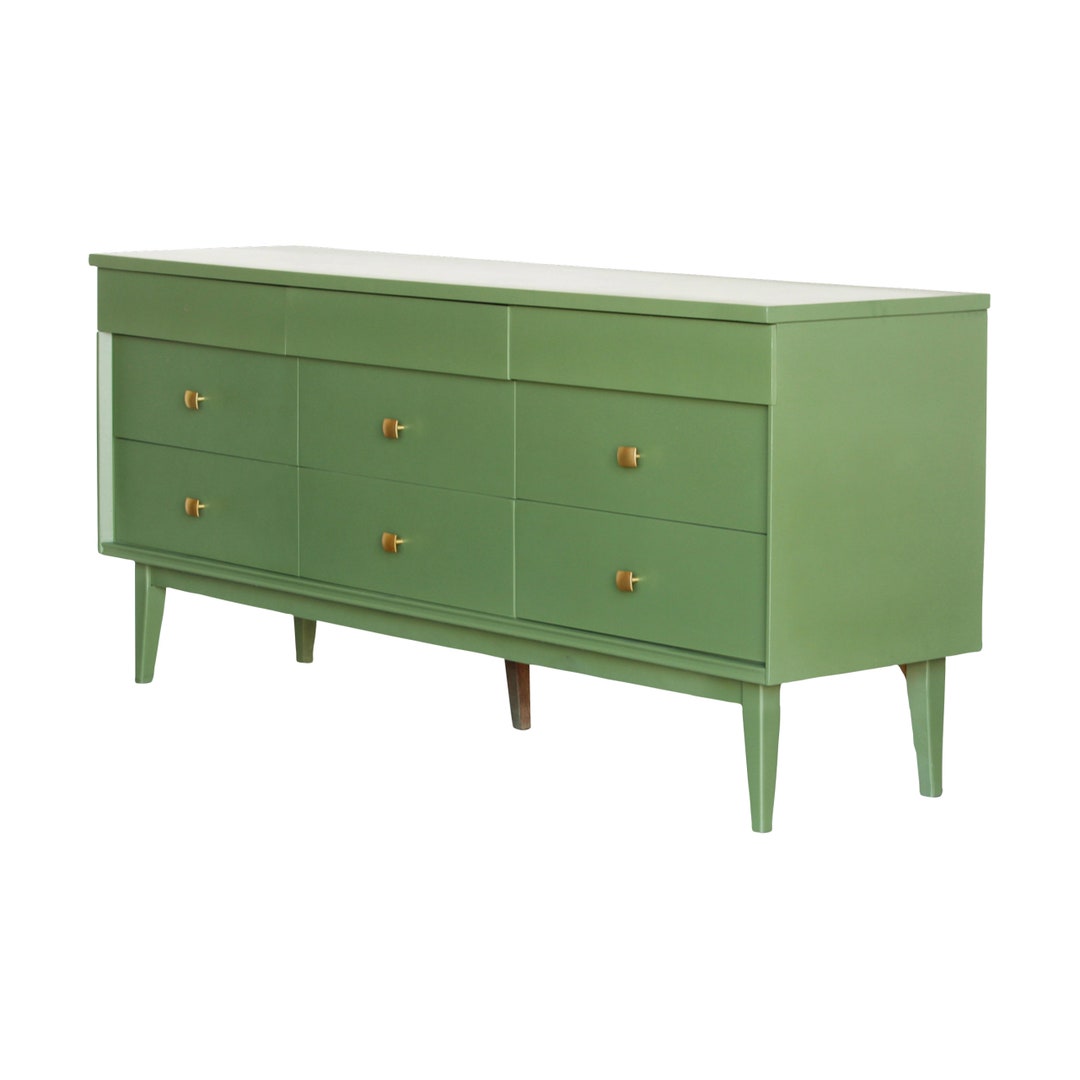 Mid Century Green Dresser of Nine Drawers Etsy