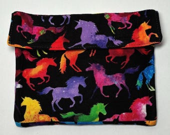 Stablemate Size Unicorn Print Whinny Wallet Model Horse Travel Pouch with White Fleece Lining