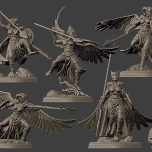 Valkyrie Warriors, Female Aasimar | 3D Printed Resin Miniature | Dungeons and Dragons | Lost World Miniatures
