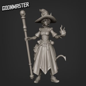 Tiefling Female Wizard, Infernal, 3D Printed Miniature, D&D, Dungeons and Dragons, Pathfinders, Goon Master Games