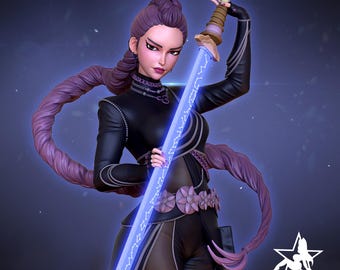 May include: A 3D figure of a female character in a black outfit, holding a glowing blue sword. The figure has purple hair and is adorned with floral accents. Text on the image reads "R-POP DEMON HUNTER AUGUST RELEASE" and "3D FIGURES".