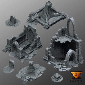 Ruined Church Cemetary Buildings Set | 28mm 32mm scale | D&D Scatter Terrain | Wargaming | Makers Anvil |