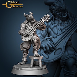 Dragonborn Bard Miniatura impressa em 3D. Miniatura de resina, D&D, Dungeons and Dragons, Pathfinders, Galaad Miniatures