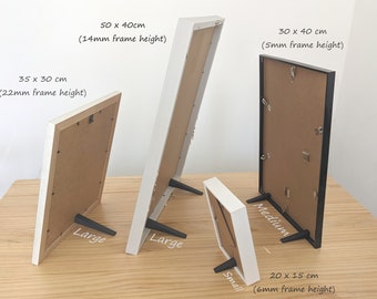 Picture Frame Stands (6+) for Clipping onto backer board. Stand up wall mounted picture frames. No screws or glue required.