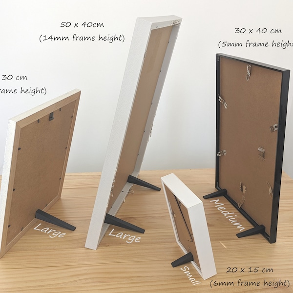 Picture Frame Stands (6+) for Clipping onto backer board. Stand up wall mounted picture frames. No screws or glue required.