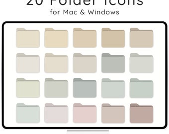 20 Neutral Colors Folder Folder Icons for Mac & Windows, Organization, Aesthetic Icons, Mac Icons, Digital Instant Download,