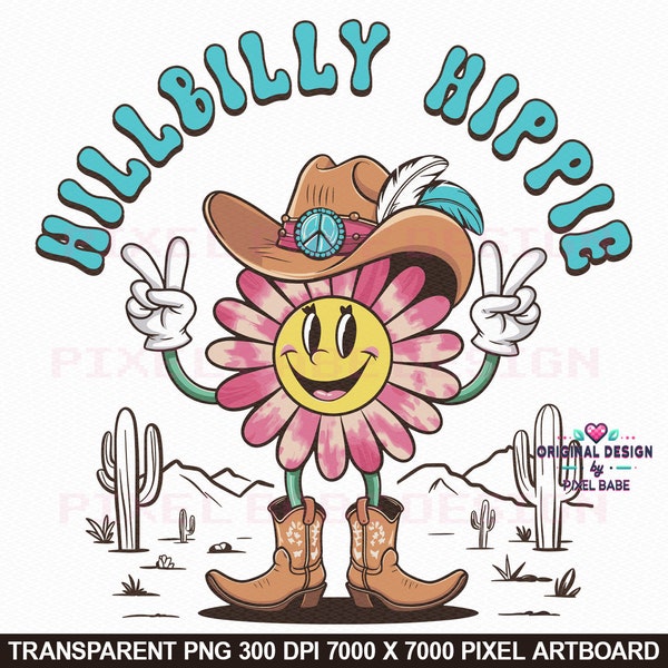 Hillbilly Hippie PNG - Nashville Country Music Concert Shirt Sublimation | Western Cowgirl Design for T-Shirts, Mugs, Stickers and more!