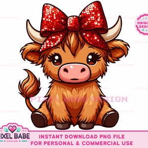Highland Cow Sequin Bow PNG, Highland Cow SVG, Highland Cow Sublimation ...
