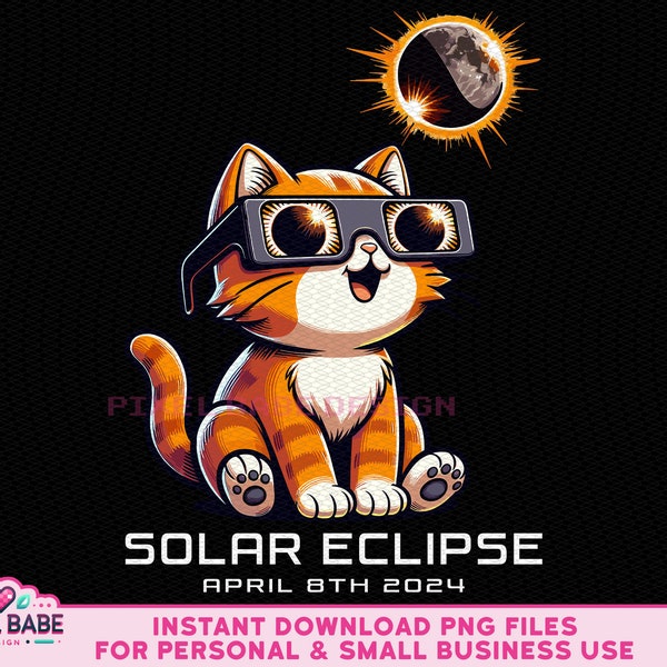 Éclipse solaire de chat PNG - 8 avril 2024 téléchargement numérique, éclipse totale de Png, conception de sublimation d'amant de chat mignon, téléchargement de maman de chat