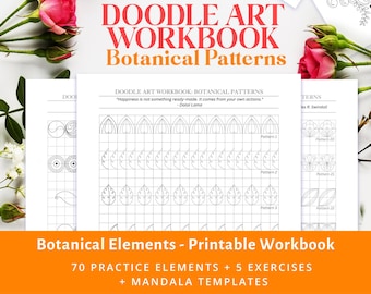 Floral Pattern Training. Tracing Pattern Templates, Mandala Nature Elements Practice Worksheets, Digital Paper, DIY Floral Art, PDF + JPG