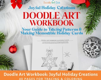 Mandala de copos de nieve para calcar y colorear, plantillas de patrones, hojas de trabajo imprimibles en PDF y JPG, caligrafía, tarjeta navideña DIY