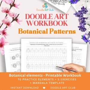 Floral Pattern Training. Tracing Pattern Templates, Mandala Nature Elements Practice Worksheets, Digital Paper, DIY Floral Art, PDF + JPG