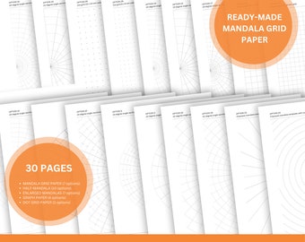 Papel cuadriculado imprimible, plantillas de cuadrícula para practicar mandalas (PDF, JPEG), guía de cuadrícula de puntos, kit de bricolaje, plantillas de marcado de mandalas, papel digital