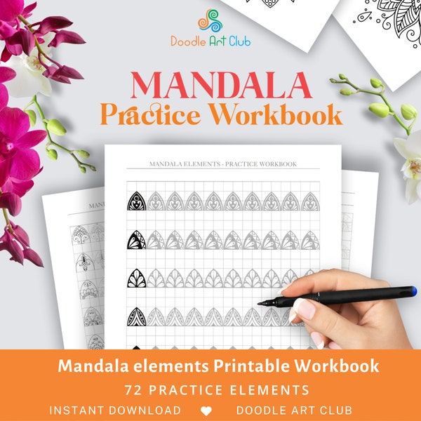 Plantillas de patrones de mandala, entrenamiento de patrones, PDF, JPG Hojas de trabajo imprimibles para elementos de mandala, adornos, arteterapia, papel digital.