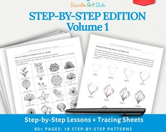 Step by Step Guide: How To Draw—Flower & Mandala Elements, Pattern Templates for Stress Relief; PDF+JPG for Tracing, Printable Worksheets