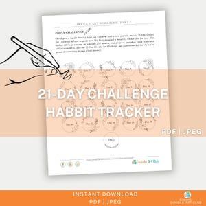 May include: A printable 21-day challenge habit tracker with a floral design. The tracker is divided into 21 circles, each representing a day. The text "21-Day Challenge Habit Tracker" is written in large, bold letters at the top of the page.