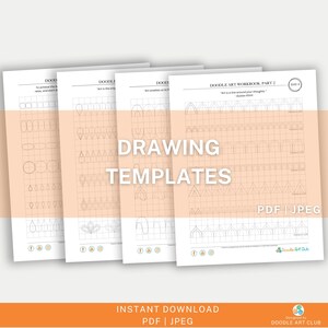 May include: Four printable drawing templates for doodling. Each template features a different pattern of shapes, including arches, circles, and teardrops. The templates are labeled "Doodle Art Workbook Part 2, Day 4".