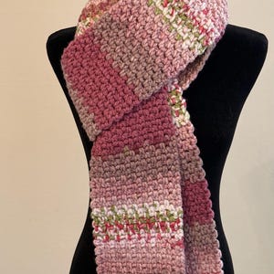 Cozy winter scarf Handmade Chunky Crochet Scarf, Soft Textured pink dusty rose green beige