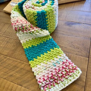 Cozy winter scarf Handmade Chunky Crochet Scarf, Soft Textured bright multi colored