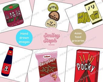 Kawaii Food Coloring Pages | Asian Snacks & Groceries | Printable Coloring Book | Digital Download | Hand-Drawn Illustrations