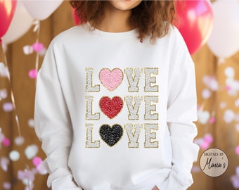 Chenille Love Patch PNG Design, Red Pink, Valentines Day Love Chenille