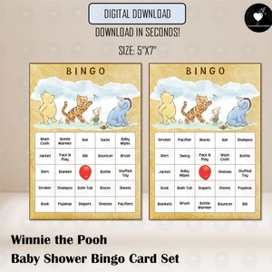 Clásico juego de cartas de bingo Winnie the Pooh Baby Shower, archivo digital