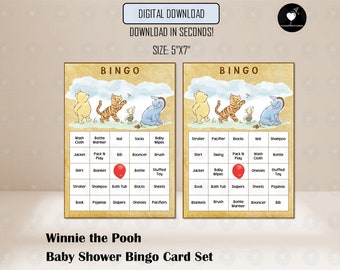 Conjunto clássico de cartas de bingo para chá de bebê do Ursinho Pooh, arquivo digital