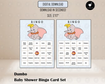 Dumbo Baby Shower Bingo Card Set, Blue, Digital File