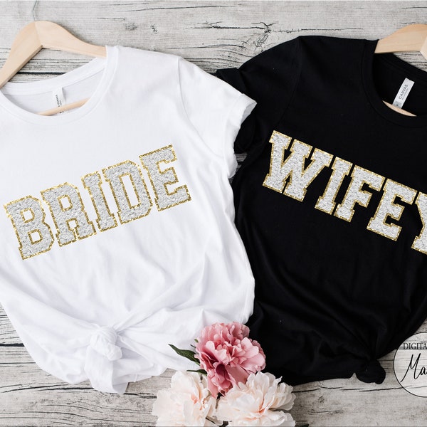 Wifey Bride Chenille, Glitter Gold and Silver PNG Design, Bride and Wifey