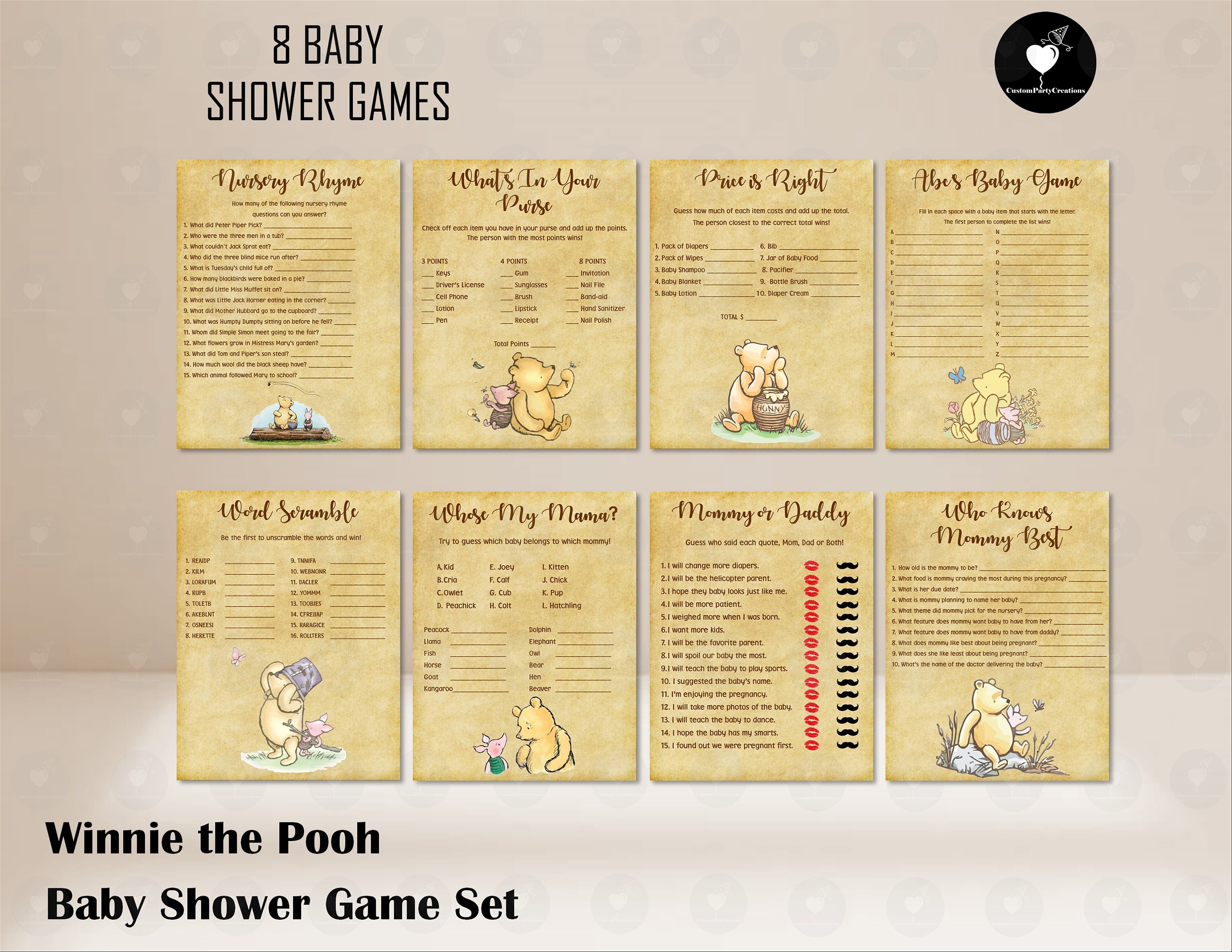 Classic Winnie the Pooh Baby Shower Games - Etsy