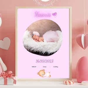 Cartel de nacimiento rosa caramelo