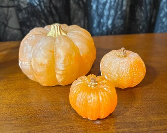 Pumpkin Patch Trio | Fall Harvest Decor in Varying Sizes – Autumn Tabletop, Shelf, or Halloween Decoration