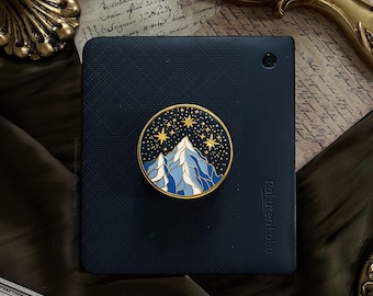 Magnetic Kindle Grip — Starfall | Fantasy Enamel E-Reader Holder, Celestial Mountain Kindle Accessory, Reader Gift