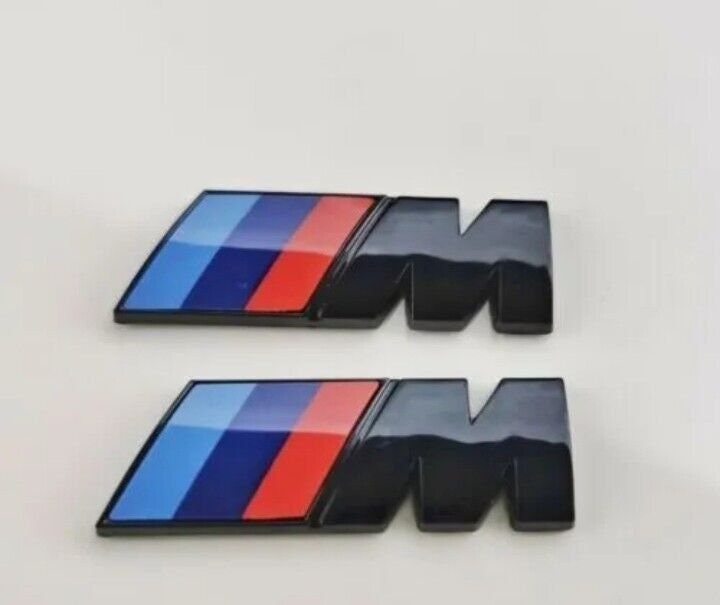 2 x M Emblem Logo Schwarz Glanz Kotflügel Badge Seite M Paket Glänzend Für  BMW