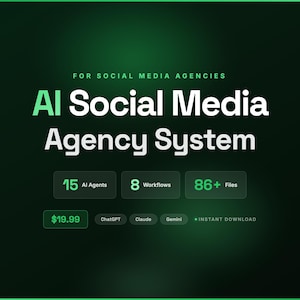 AI Social Media Agency System | 15 Agents, 8 Workflows, 86+ Files (Instant Download)