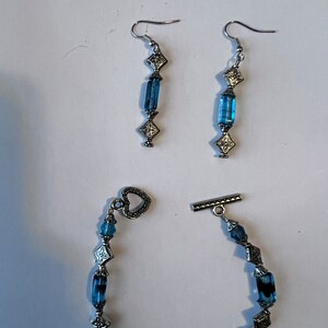 Bracelet Earings set blue beaded silver bracelet earrings vintage style jewelry set