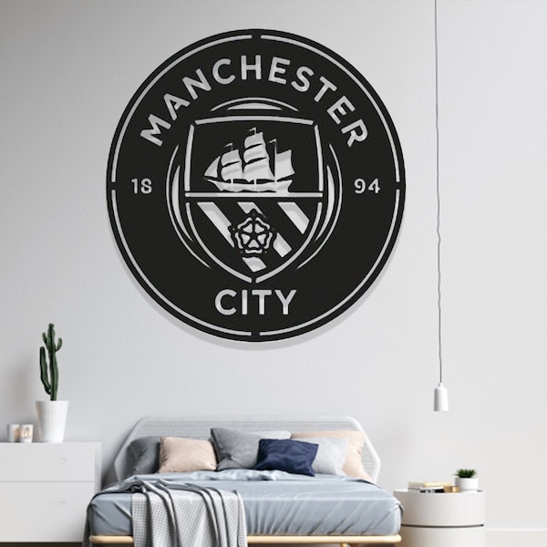 Affiche murale Manchester City, enseigne en bois Manchester City, affiche Manchester City personnalisée, tenture murale Manchester City, cadeau Manchester City
