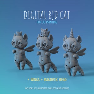 5 cm BJD Doll Full Set 3D Printable Cat + Wings and Interchangeable Magnetic Accessories