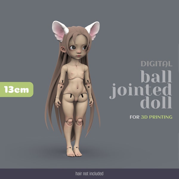 13cm (5.1 inches) Digital 3D Printable Ball Jointed Doll Lulu. Fits obitsu11, Nendoroid and Other 1/12 Doll Clothes. STL & OBJ Files.