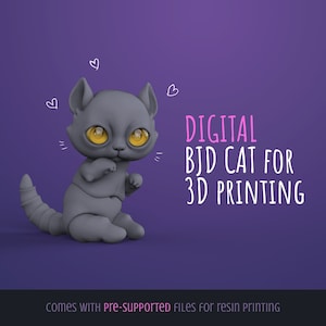 5 cm BJD Animal DIY Articulated Cat Doll - Digital Download -  Pre-supported for 3D Resin Printing