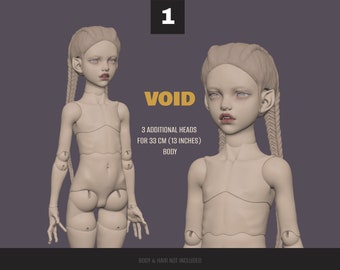 Digital BJD Doll Head Fitting 33 cm (13 inches) Body for 3D Printing. 3 Different Versions. OBJ and STL Files