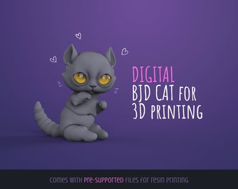 5 cm BJD Animal DIY gelede kattenpop - Digitale download - Vooraf ondersteund voor 3D-harsprinten