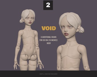 Digital BJD Doll Head Fitting 33 cm (13 inches) Body for 3D Printing. 3 Different Versions. OBJ and STL Files