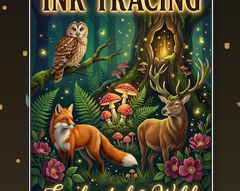 Ink Tracing Coloring Pages - Enchanted and Wild Designs | Printable PDF | Forest Animals Woodland | Reverse Coloring Book | Digital Download