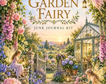 Garden Fairy Junk Journal Kit, 50 Printable Pages Vintage Illustrated Fairy Garden Ephemera, Cottage Roses Papers, Instant Download