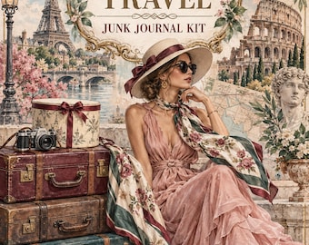 Fashion Travel Junk Journal Kit, 50 Printable Pages Vintage Fashion Ephemera, Paris Dresses Suitcase Papers, Instant Download